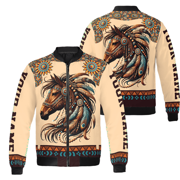 Lotusprinthandmade Personalized Horse Lovers Native America All-over Print Bomber Jacket S-5XL Multicolor (S), horse-themed bomber coat
