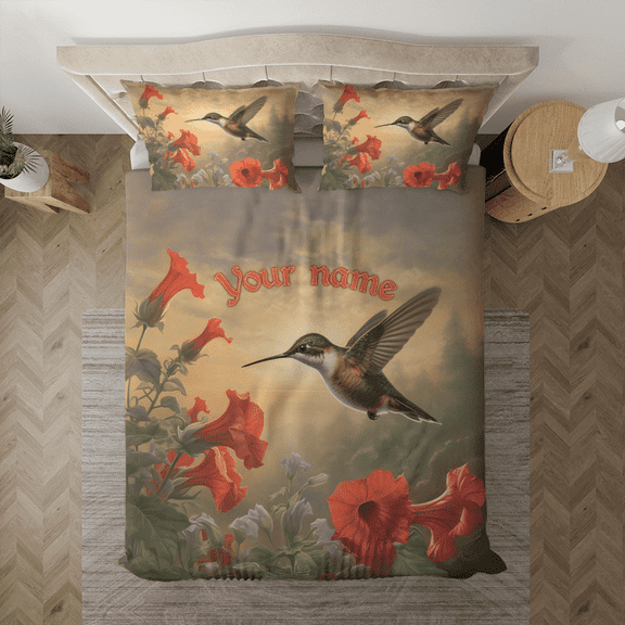 Lotusprinthandmade Personalized Hummingbird Birds Bedding Set (Made in Vietnam) (88x88), Hummingbird-Themed Bed Set