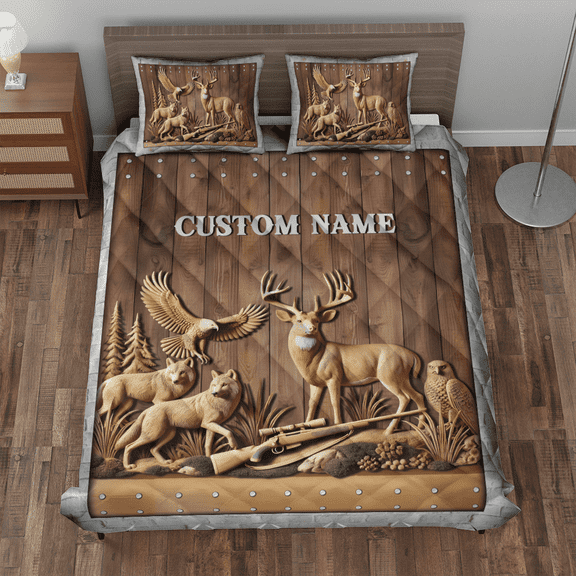 Lotusprinthandmade Personalized Hunting Best Hunter Ever Quilt Bedding Set