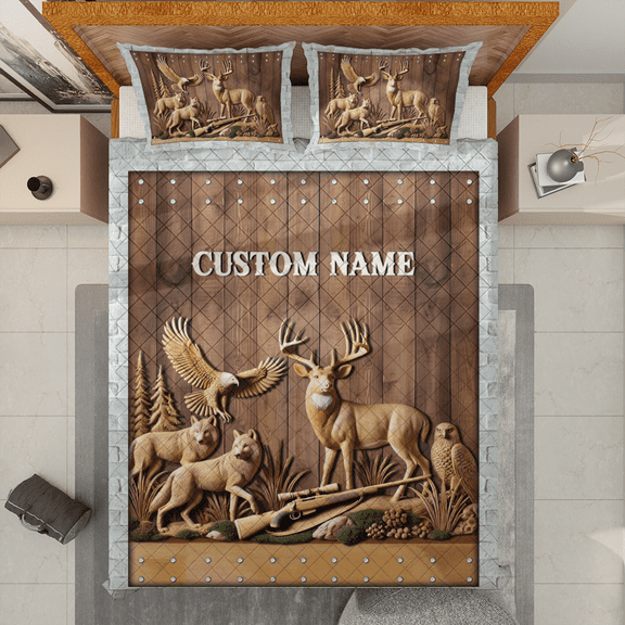 Lotusprinthandmade Personalized Hunting Best Hunter Ever Quilt Bedding Set (White Binding) 5 Sizes (Made in Vietnam) (55x60), Cozy And Durable Hunting Bedspread
