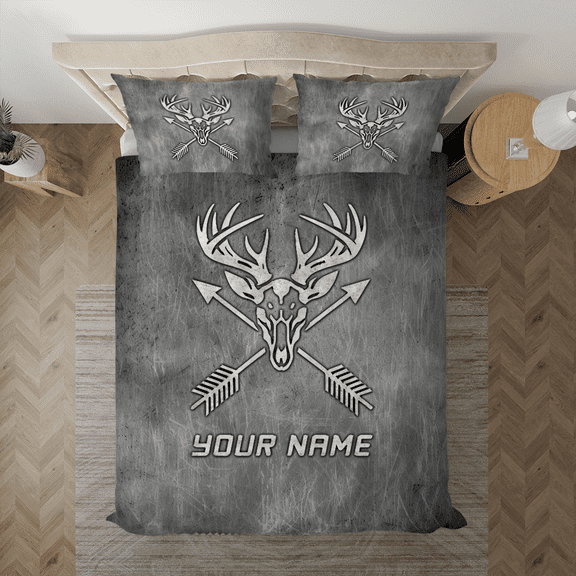 Lotusprinthandmade Personalized Hunting Hunter Gray Pattern Bedding Set (Made in Vietnam) (104x88), Custom Hunter Pattern Duvet, Gray Camo Hunting Bedding
