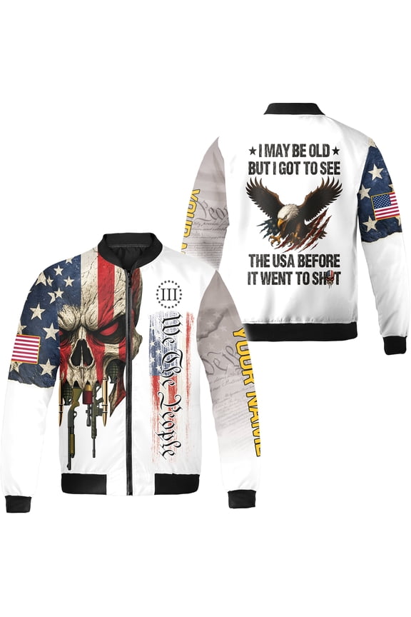 Personalized I May Be Old But I Got to See Bomber Jacket S-5XL Multicolor (3XL), custom name eagle bomber jacket, veteran eagle patriotic jacket