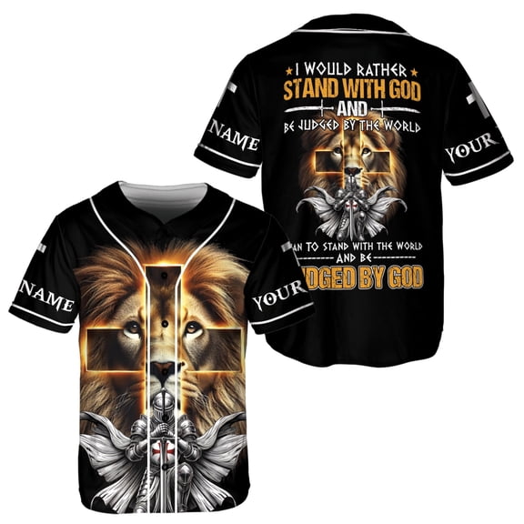 Lotusprinthandmade Personalized I Would Rather Stand with God And Be Judged by The World Baseball Jersey, Multicolor, XS