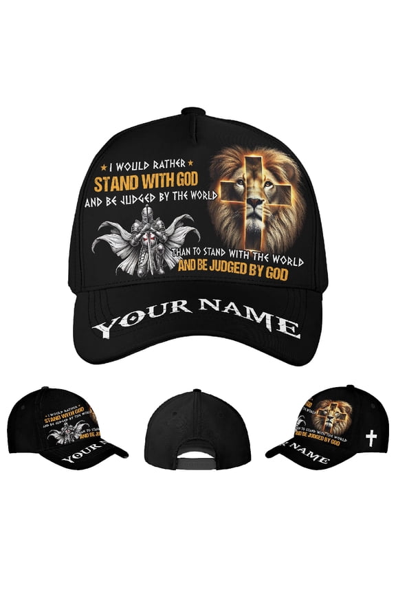 Personalized I Would Rather Stand with God And Be Judged by The World Classic Baseball Cap One Size Multicolor, Jesus and Lion Baseball Cap