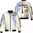 thumbnail image 1 of Lotusprinthandmade Personalized Jesus Christian I Only Kneel For One Man Bomber Jacket S-5XL Multicolor (M), custom name christian bomber jacket, faith-based bomber with jesus quote, 1 of 5