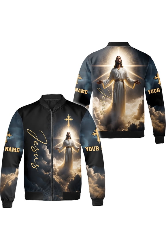 Personalized Jesus Christian Religious All-over Print Bomber Jacket S-5XL Multicolor (2XL) – Faith and Cross Graphic Jacket
