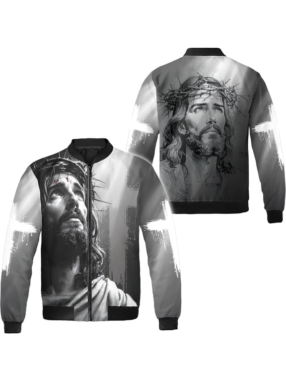 Personalized Jesus Christian Religious All-over Print Bomber Jacket S-5XL Multicolor (4XL) – Faith and Cross Graphic Jacket