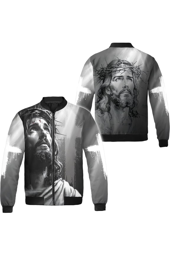 Personalized Jesus Christian Religious All-over Print Bomber Jacket S-5XL Multicolor (M) – Faith and Cross Graphic Jacket