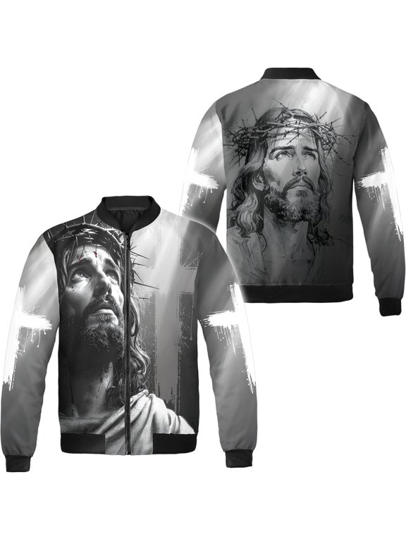 Personalized Jesus Christian Religious All-over Print Bomber Jacket S-5XL Multicolor (S) – Faith and Cross Graphic Jacket