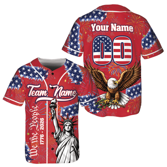 Lotusprinthandmade Personalized Jesus Eagle 250th America Anniversary Baseball Jersey XS, Multicolor, Christian US Anniversary Jersey