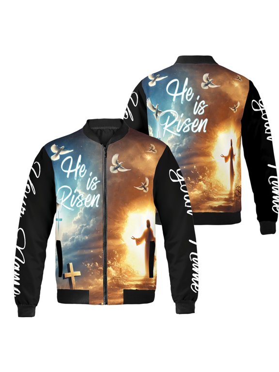 Personalized Jesus He Is Risen Baseball Jacket (Midweight) S-5XL Multicolor (M)