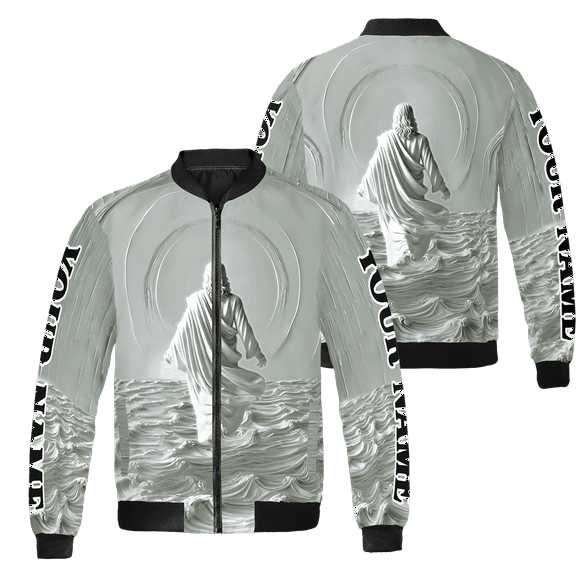 Lotusprinthandmade Personalized Jesus on Water Bomber Jacket S-5XL Multicolor (S), custom jesus jacket, jesus on water bomber coat