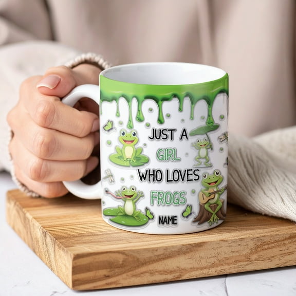 Lotusprinthandmade Personalized Just A Girl Who Loves Frogs White Ceramic Mug (15oz) (Made In US) – Coffee Mug for Frog Lovers