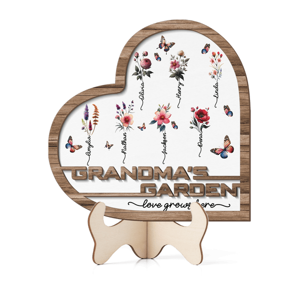 Lotusprinthandmade Personalized Kid Names Flower Grandma‘s Garden Custom Shape 2-layer Wooden Sign 2 Sizes