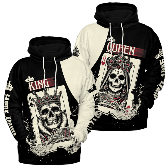 Lotusprinthandmade Personalized Skull Queen and King Matching Couple Hoodie 3D (Lightweight) S-5XL Multicolor (M) (Style 3)