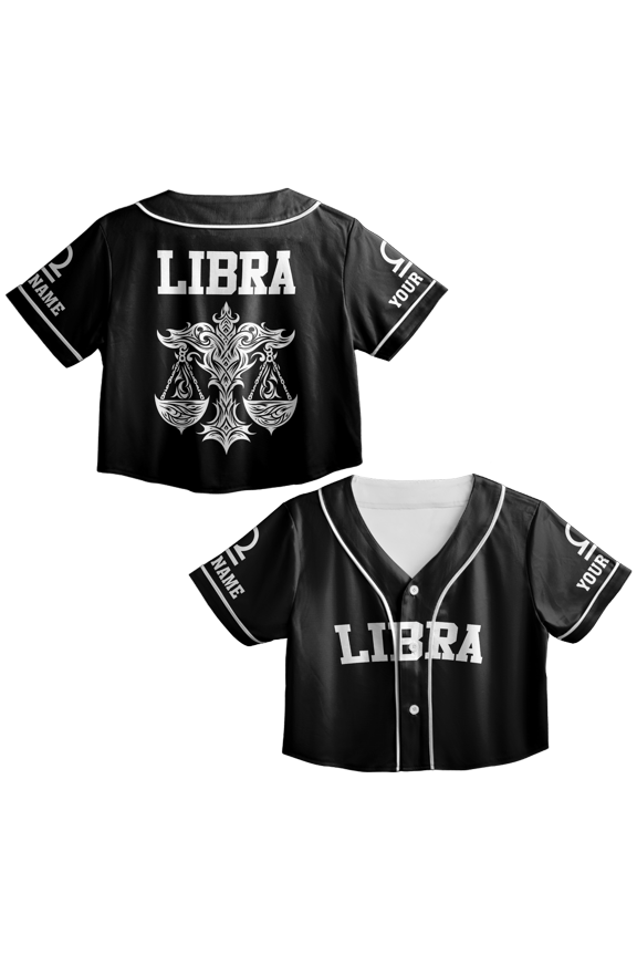 Personalized Libra Zodiac Crop Top Baseball Jersey XS-XL Multicolor, libra crop top baseball jersey, libra birthday crop top jersey for women