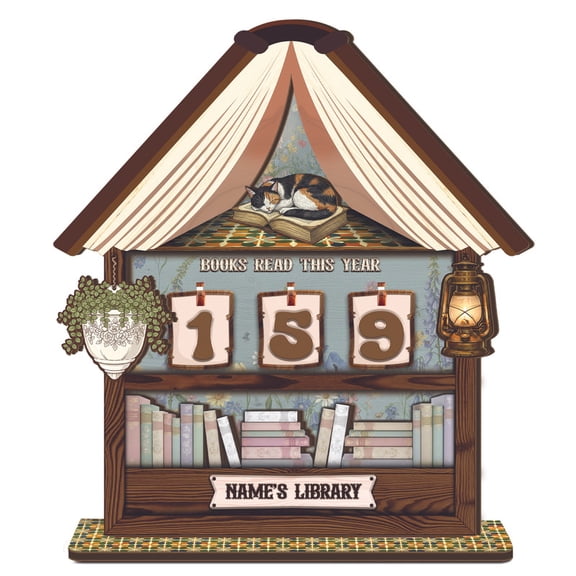 Lotusprinthandmade Personalized Library Book Lovers Custom Shape Wood Bookshelf Tracker With Stand 6x8, 2-Layer