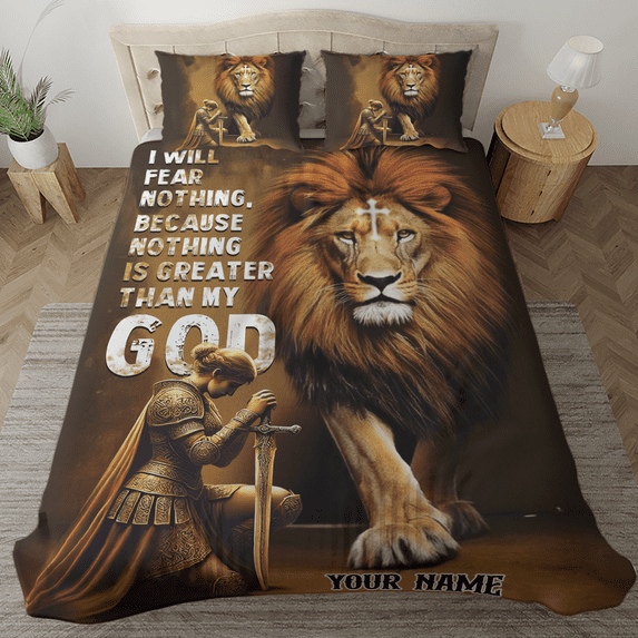 Lotusprinthandmade Personalized Lion God Jesus Bedding Set (Made in Vietnam) (78x88), God Quote Bedding Set, faith-inspired bed set