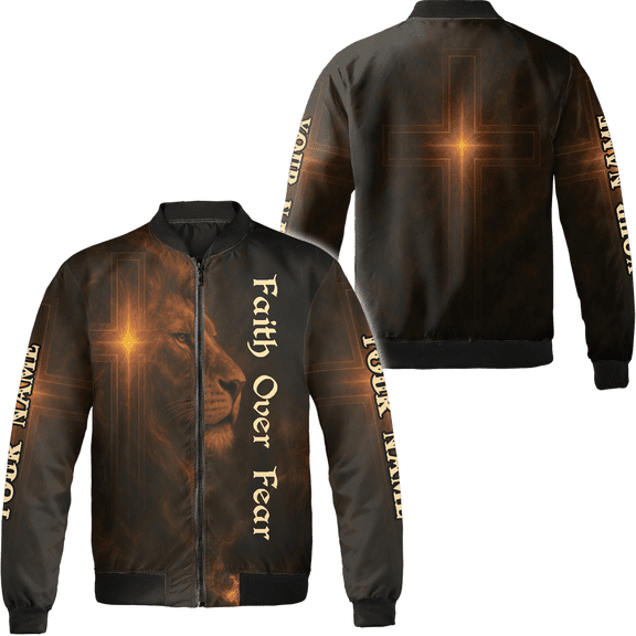 Lotusprinthandmade Personalized Lion and Jesus Bomber Jacket S-5XL Multicolor (2XL), custom lion jacket, jesus christian bomber jacket, faith based bomber jacket