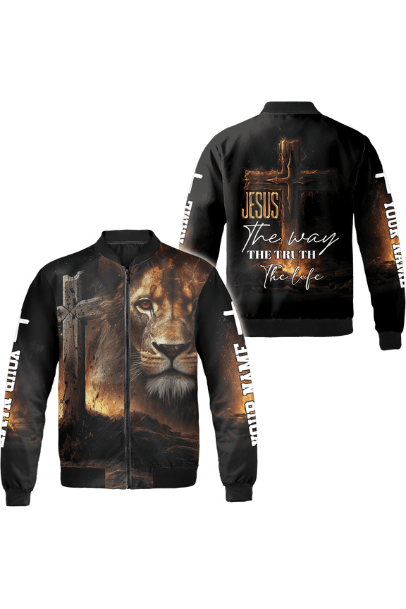 Personalized Lion and Jesus Bomber Jacket S-5XL Multicolor (3XL), custom lion jacket, jesus christian bomber jacket, faith based bomber jacket
