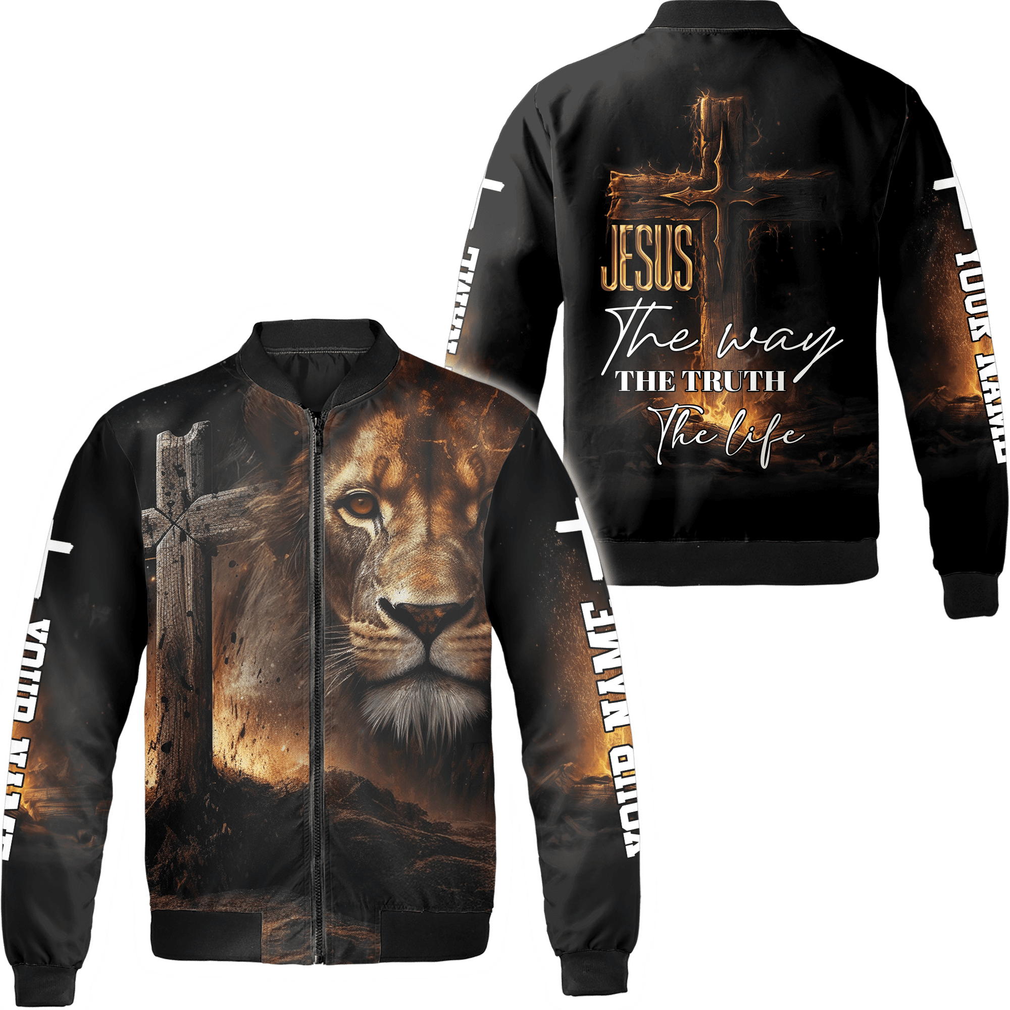 Lotusprinthandmade Personalized Lion and Jesus Bomber Jacket S-5XL ...