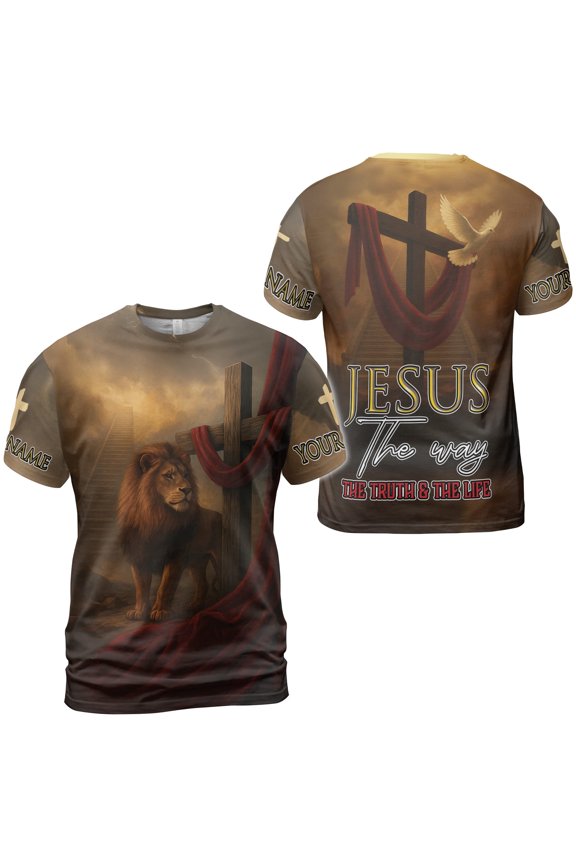 Personalized Lion and Jesus Religious T-Shirt 3D Unisex, Multicolor, 5XL