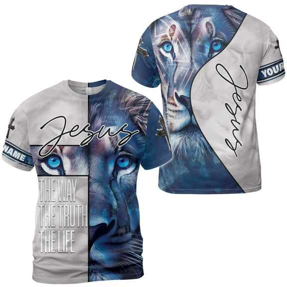 Lotusprinthandmade Personalized Lion and Jesus Religious Unisex T-shirt 3D S-5XL Multicolor (S), custom jesus and lion faith-based shirt, christian lion and jesus tee