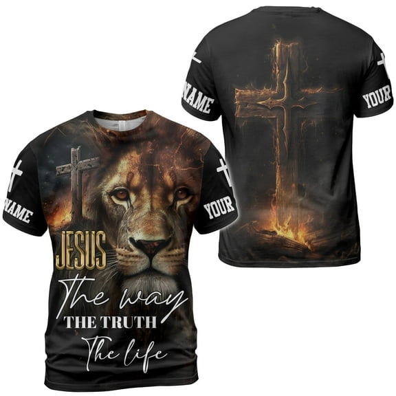 Lotusprinthandmade Personalized Lion and Jesus Religious Unisex T-shirt 3D S-5XL Multicolor (XL), custom jesus and lion faith-based shirt, christian lion and jesus tee