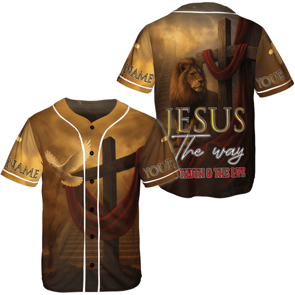Lotusprinthandmade Personalized Lion and Jesus Baseball Jersey, 3XL