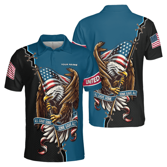 Lotusprinthandmade Personalized Memorial Day Veterans Eagle Military Men Polo Shirt (Lightweight) S-5XL Multicolor (4XL)