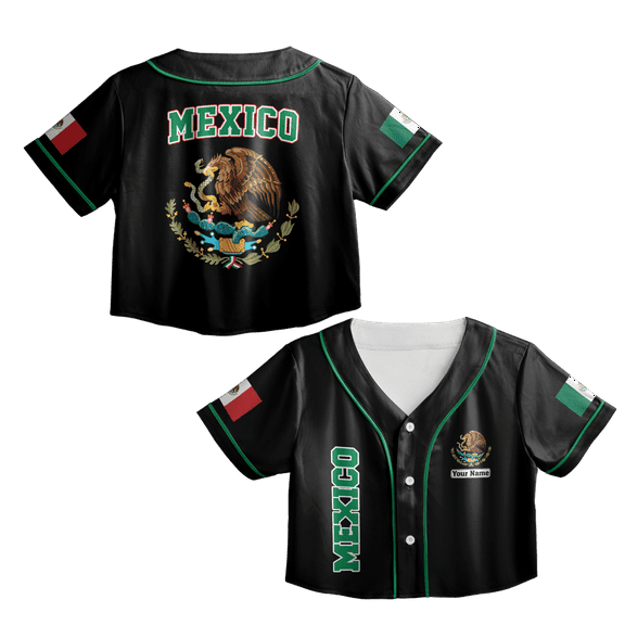 Lotusprinthandmade Personalized Mexico Crop Top Baseball Jersey for Women XS-XL Multicolor