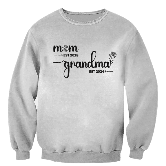 Lotusprinthandmade Personalized Mom Est Grandma Est White Embroidered Lightweight Classic Unisex Sweatshirt S-5XL (100% polyester)