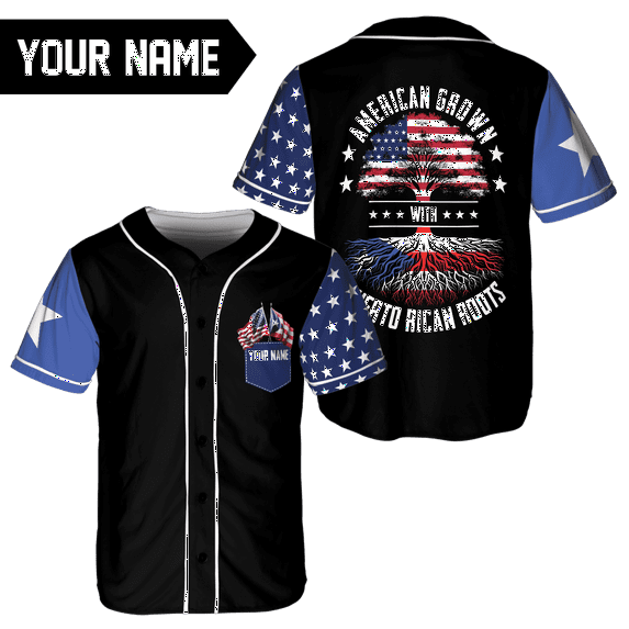 Lotusprinthandmade Personalized Name America Citizen Grown with Puerto Rican Roots Baseball Jersey XS-5XL Multicolor