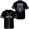 thumbnail image 1 of Lotusprinthandmade Personalized Name Aries Zodiac Baseball Jersey XS-5XL Multicolor, aries baseball jersey shirt, birthday shirt, aries shirt, aries shirt men, 1 of 5