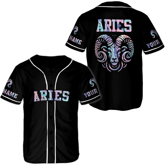 Lotusprinthandmade Personalized Name Aries Zodiac Baseball Jersey XS-5XL Multicolor, aries baseball jersey shirt, birthday shirt, aries shirt, aries shirt men