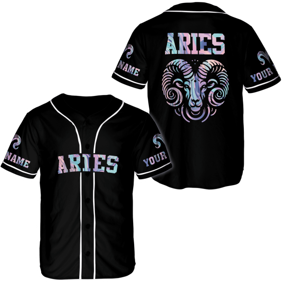 Lotusprinthandmade Personalized Name Aries Zodiac Baseball Jersey 5XL, Multicolor, Aries Shirt for Women