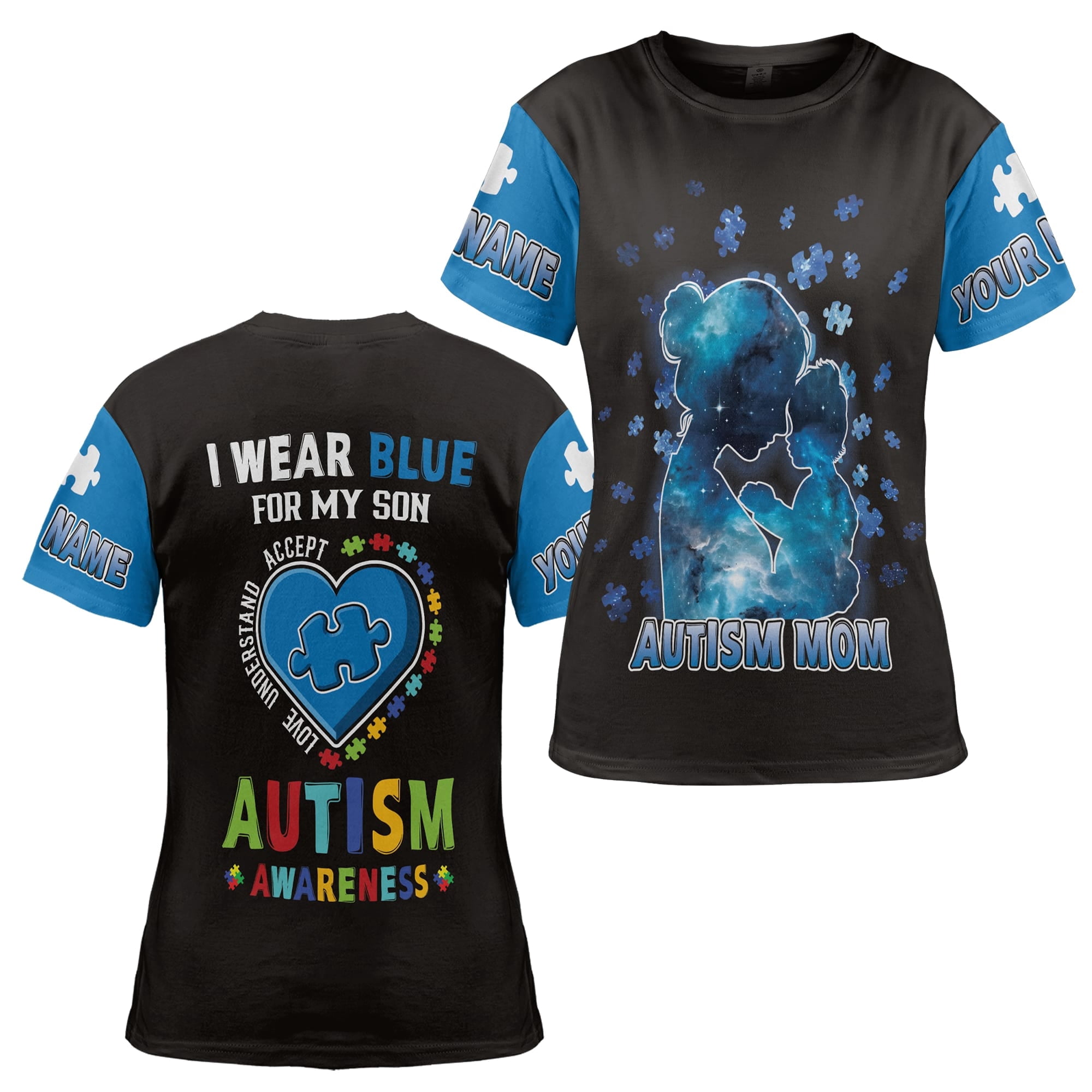 Lotusprinthandmade Personalized Name Autism Awareness Unisex T-shirt 3D S-5XL Multicolor (3XL), personalized autism awareness shirt, custom name autism tee