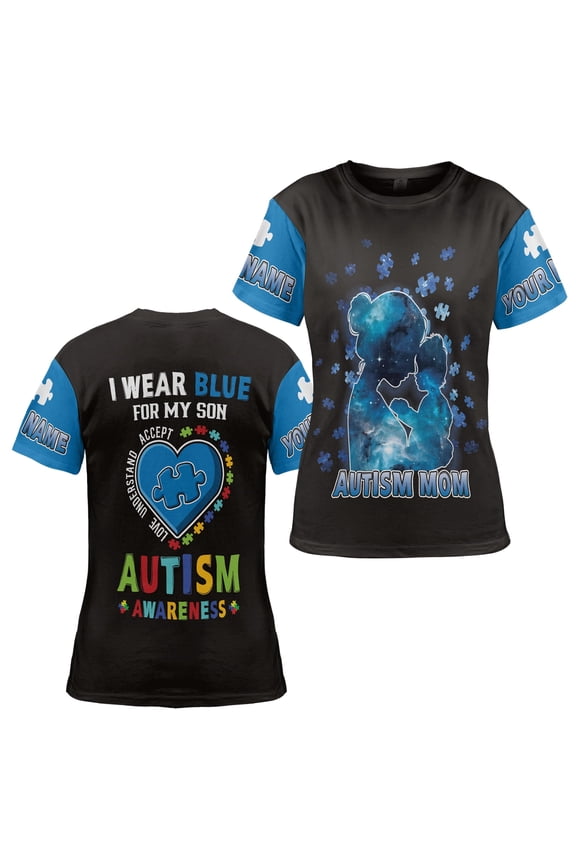 Personalized Name Autism Awareness Unisex T-shirt 3D S-5XL Multicolor (3XL), personalized autism awareness shirt, custom name autism tee