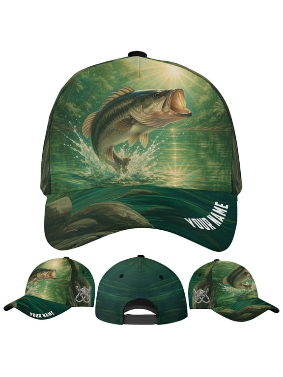 Personalized Name Bass Fishing Classic Baseball Cap One Size Multicolor, custom bass fishing hat, bass fishing name cap