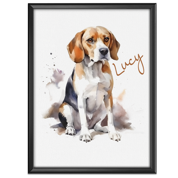 Lotusprinthandmade Personalized Name Beagle Gift for Dogs and Dog Lovers Watercolor style Canvas 1.5in 12" x 8"