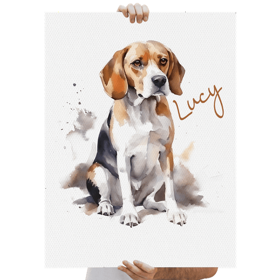 Lotusprinthandmade Personalized Name Beagle Gift for Dogs and Dog Lovers Watercolor style Poster 12" x 18”