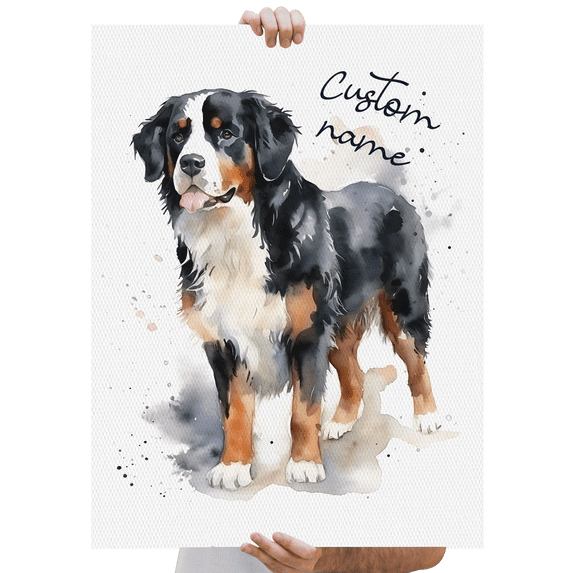 Lotusprinthandmade Personalized Name Bernese Mountain Dog Gift for Dogs and Dog Lovers Watercolor style Poster 12" x 18”