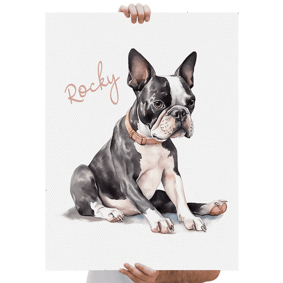 Lotusprinthandmade Personalized Name Boston Terrier Gift for Dogs and Dog Lovers Watercolor style Poster 16" x 24"