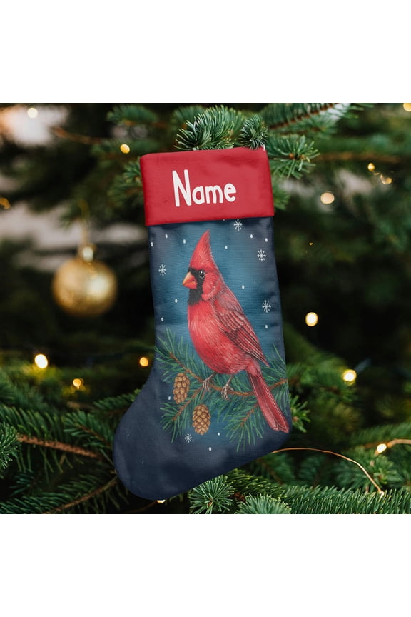 Personalized Name Christmas Gift Cardinal Lovers Christmas Stocking (M), holiday stocking for cardinal lovers