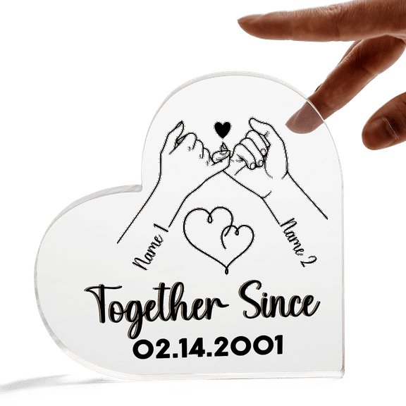 Lotusprinthandmade Personalized Name & Date Holding Hand Couple Together Since Acrylic Plaque (Without Stand) 3 Sizes 0.6 in. Thickness in Heart Shape