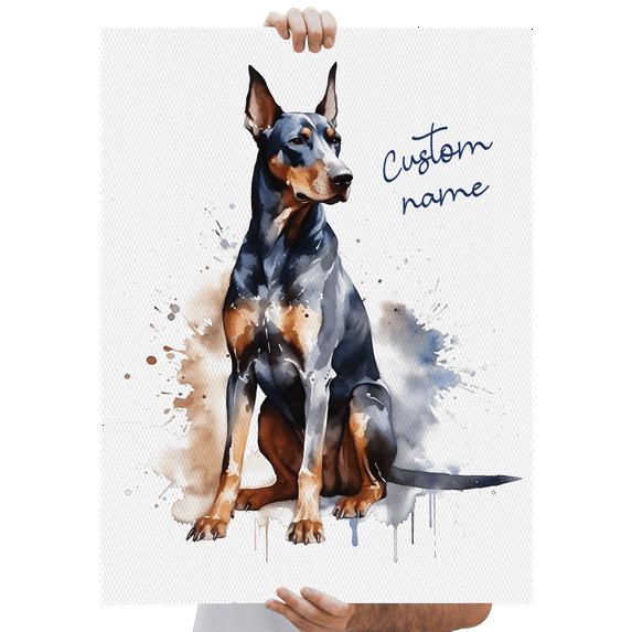 Lotusprinthandmade Personalized Name Doberman Gift for Dogs and Dog Lovers Watercolor style Poster 32" x 48"