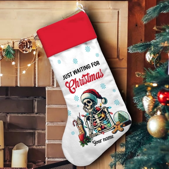 Lotusprinthandmade Personalized Funny Skeleton Wait for Santa Christmas Stocking M