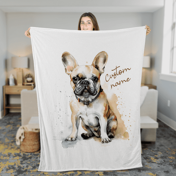 Lotusprinthandmade Personalized Name Gift for Dogs and Dog Lovers Watercolor style Fleece Blanket 2 Sizes (Made in US)
