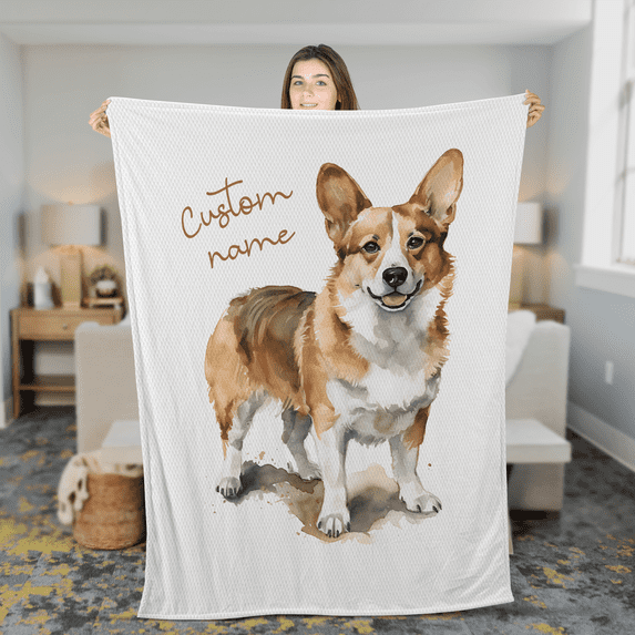 Lotusprinthandmade Personalized Name Gift for Dogs and Dog Lovers Watercolor style Fleece Blanket 2 Sizes (Made in US)