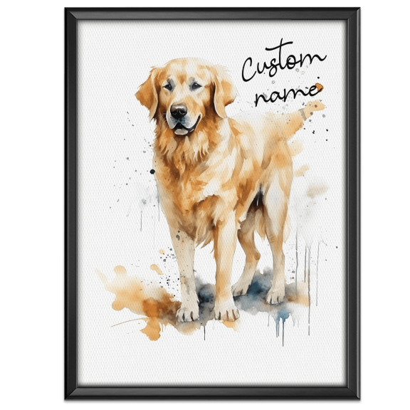 Lotusprinthandmade Personalized Name Golden Retriever Gift for Dogs and Dog Lovers Watercolor style Canvas 1.5in 12" x 8"